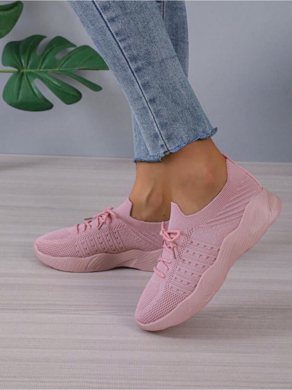 SHEIN Pink Knit Slip-On Athletic Sneakers. Never worn. Free Shipping.